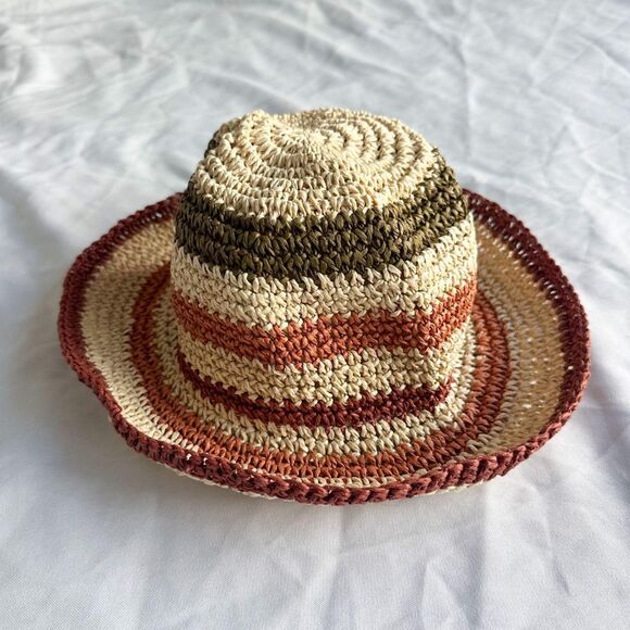 Zara Crochet Bucket Hat in Tan, Orange, Green and Burgundy - Picture 5 of 8